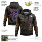 Custom Stitched Black Dark Purple-Old Gold 3D Pattern Design Golden Subtle Floral Sports Pullover Sweatshirt Hoodie