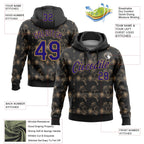 Custom Stitched Black Dark Purple-Old Gold 3D Pattern Design Golden Subtle Floral Sports Pullover Sweatshirt Hoodie