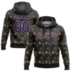 Custom Stitched Black Dark Purple-Old Gold 3D Pattern Design Golden Subtle Floral Sports Pullover Sweatshirt Hoodie