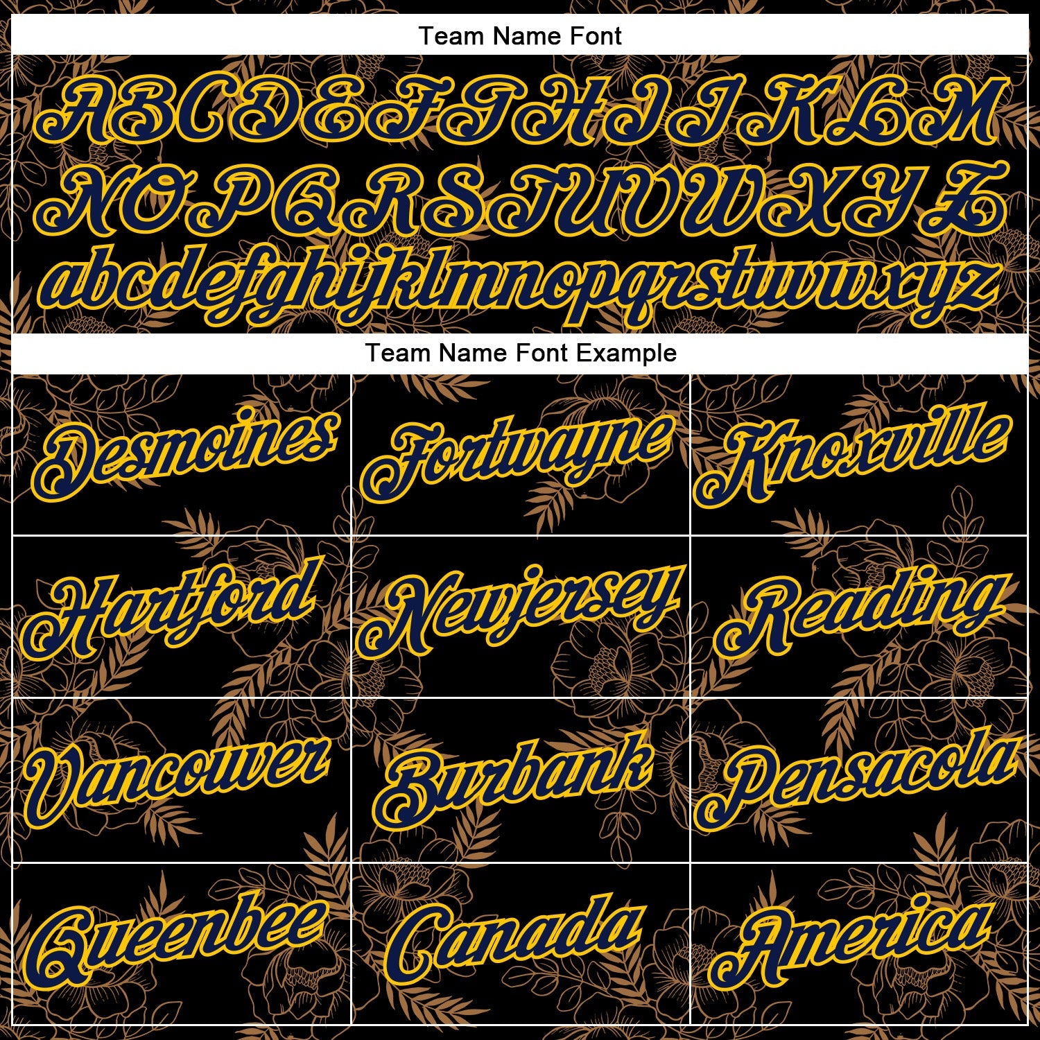 Custom Stitched Black Navy-Yellow 3D Pattern Design Golden Subtle Floral Sports Pullover Sweatshirt Hoodie