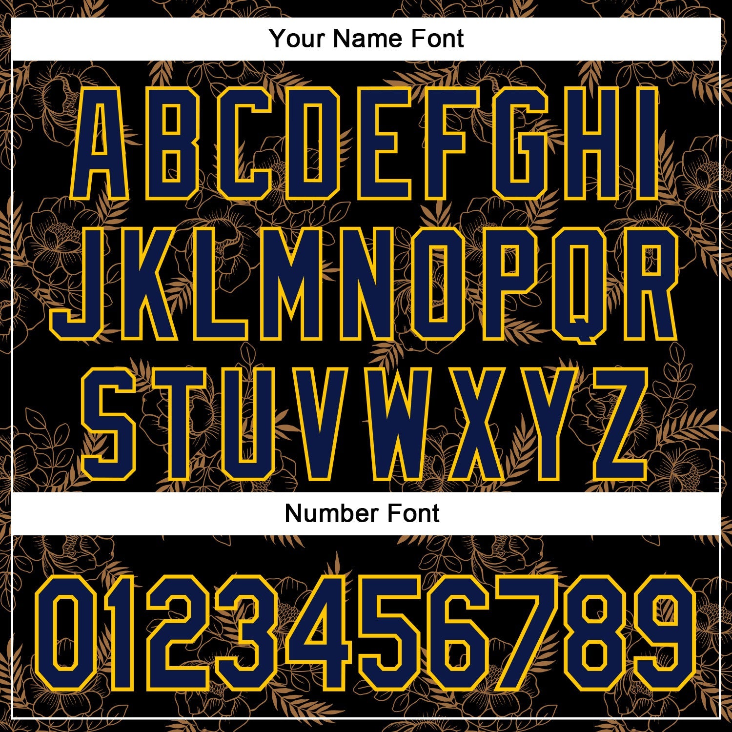 Custom Stitched Black Navy-Yellow 3D Pattern Design Golden Subtle Floral Sports Pullover Sweatshirt Hoodie