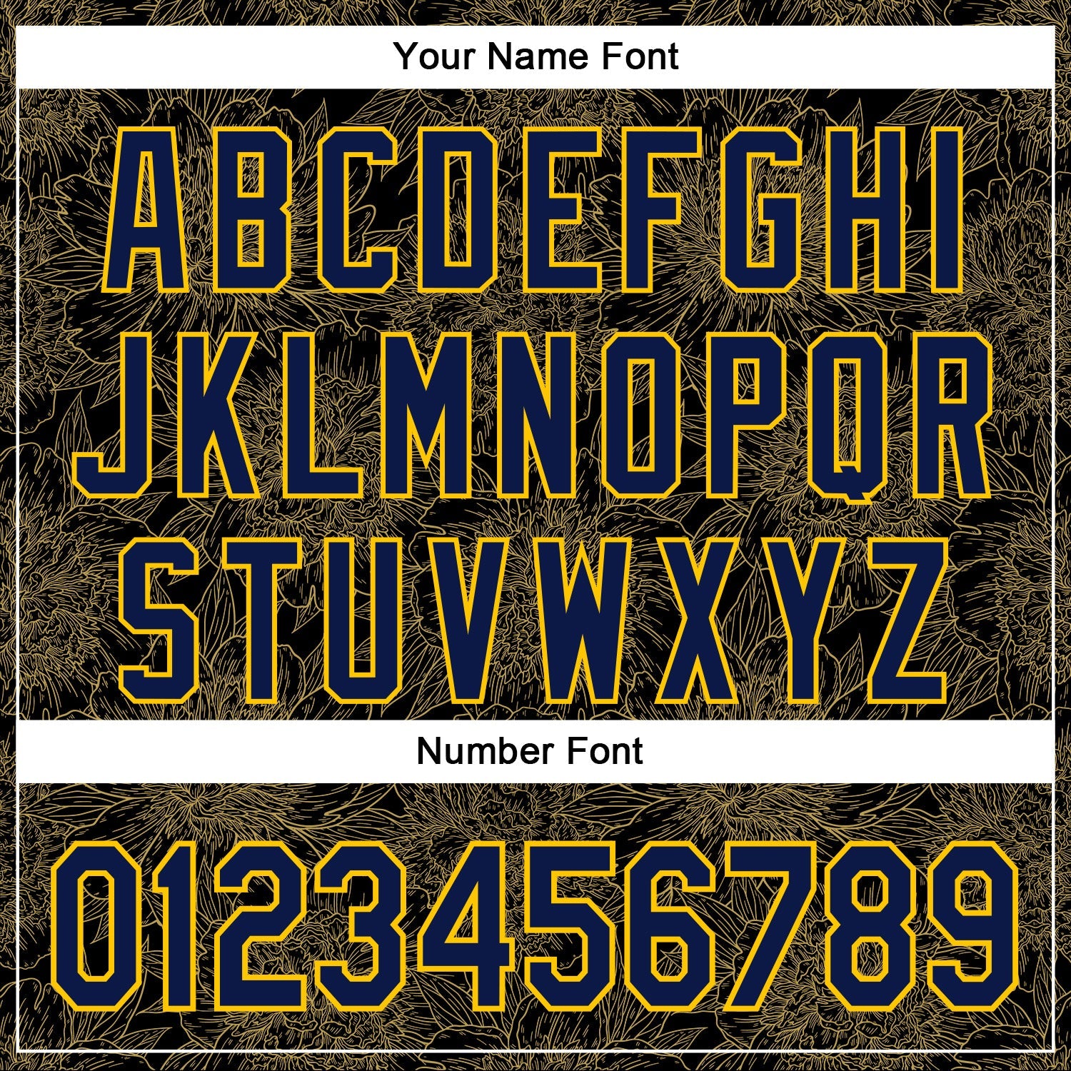 Custom Stitched Black Navy-Yellow 3D Pattern Design Golden Subtle Floral Sports Pullover Sweatshirt Hoodie