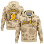 Custom Stitched City Cream Gold-Navy 3D Pattern Design Subtle Floral Sports Pullover Sweatshirt Hoodie