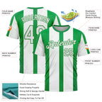 Custom White Green-Grass Green 3D Pattern Design Mexico Stripe Sportswear Performance T-Shirt