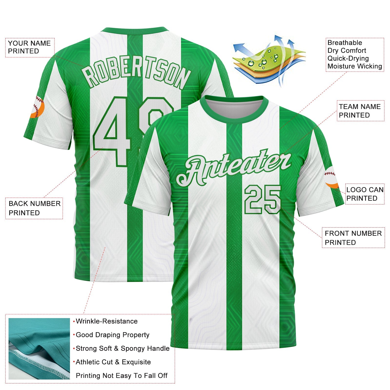 Custom White Green-Grass Green 3D Pattern Design Mexico Stripe Sportswear Performance T-Shirt