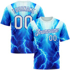 Custom Blue White-Thunder Blue 3D Pattern Design Lightning Sportswear Performance T-Shirt