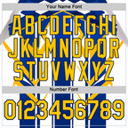 Custom White Yellow Blue-Navy 3D Pattern Design Geometric Shape Stripe Sportswear Performance T-Shirt