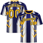 Custom White Yellow Blue-Navy 3D Pattern Design Geometric Shape Stripe Sportswear Performance T-Shirt