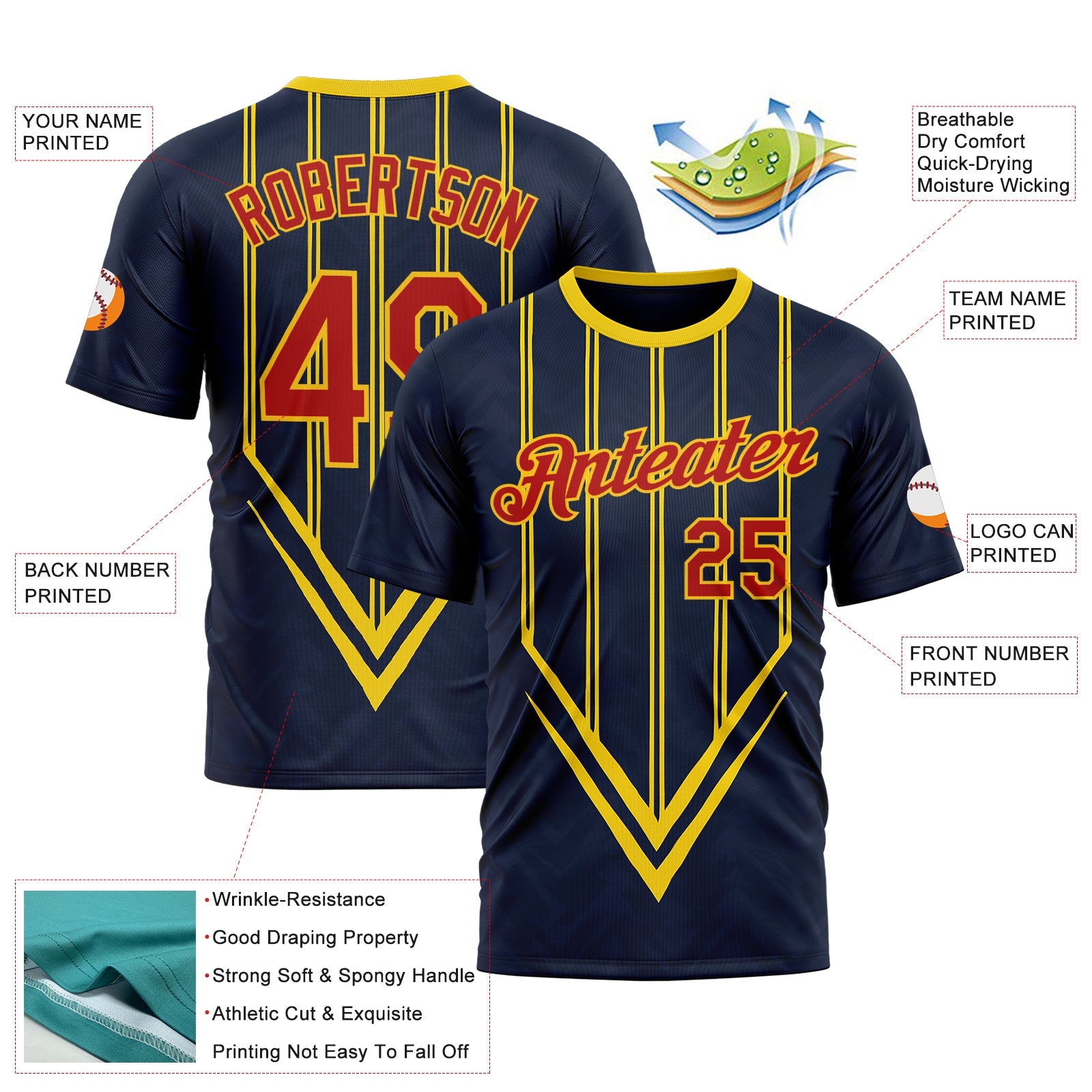 Custom Blue Red-Yellow 3D Pattern Design Milan Stripe Sportswear Performance T-Shirt