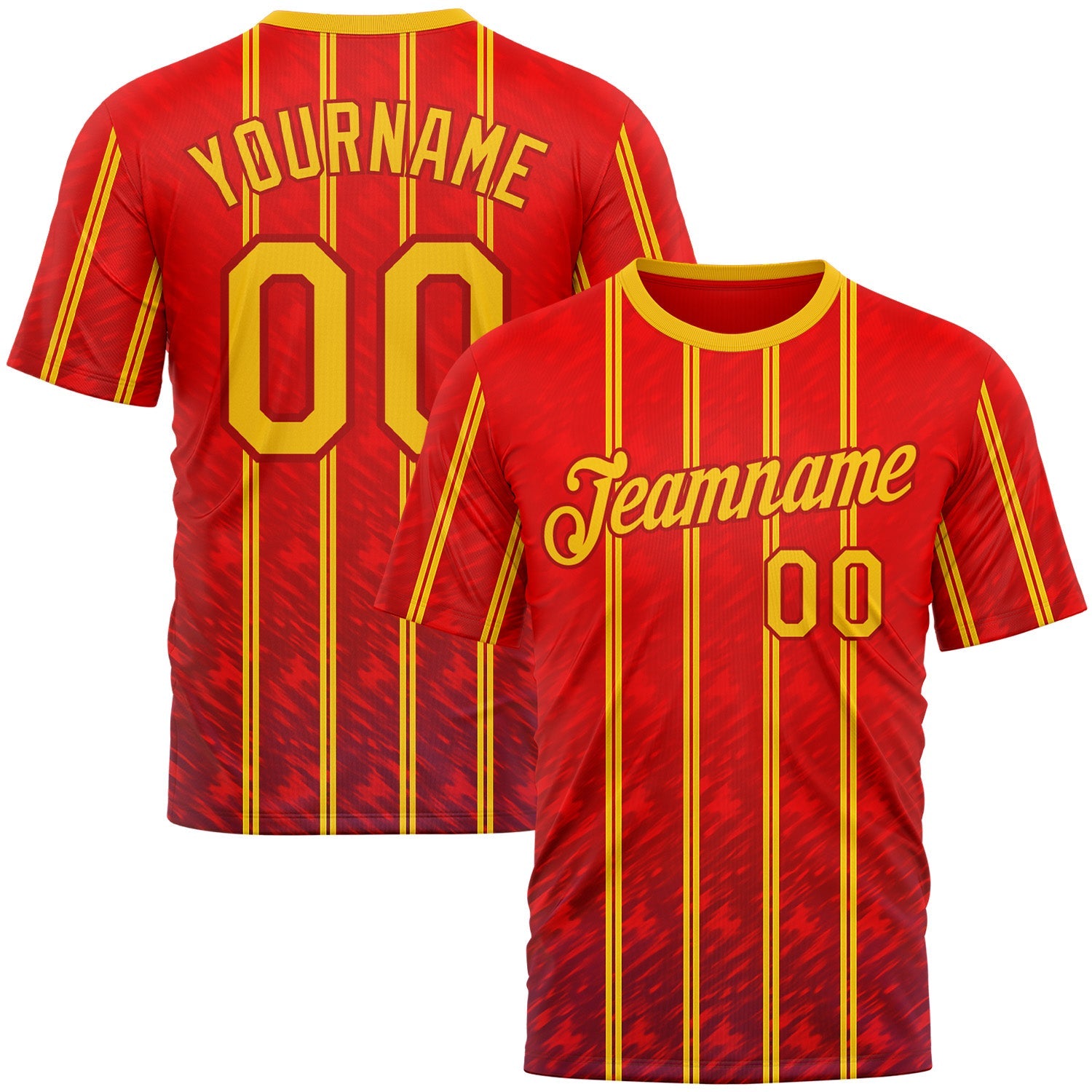 Custom Red Yellow 3D Pattern Design Spain Stripe Sportswear Performance T-Shirt