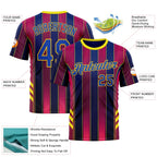 Custom Red Thunder Blue Blue-Yellow 3D Pattern Design Stripe Sportswear Performance T-Shirt