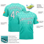 Custom Green White-Teal 3D Pattern Design Geometric Honeycomb Shape Sportswear Performance T-Shirt