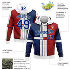 Custom Stitched White Royal Blue-Red 3D Pattern Design American Inspired Geometric Shape Sportswear Pullover Sweatshirt Hoodie
