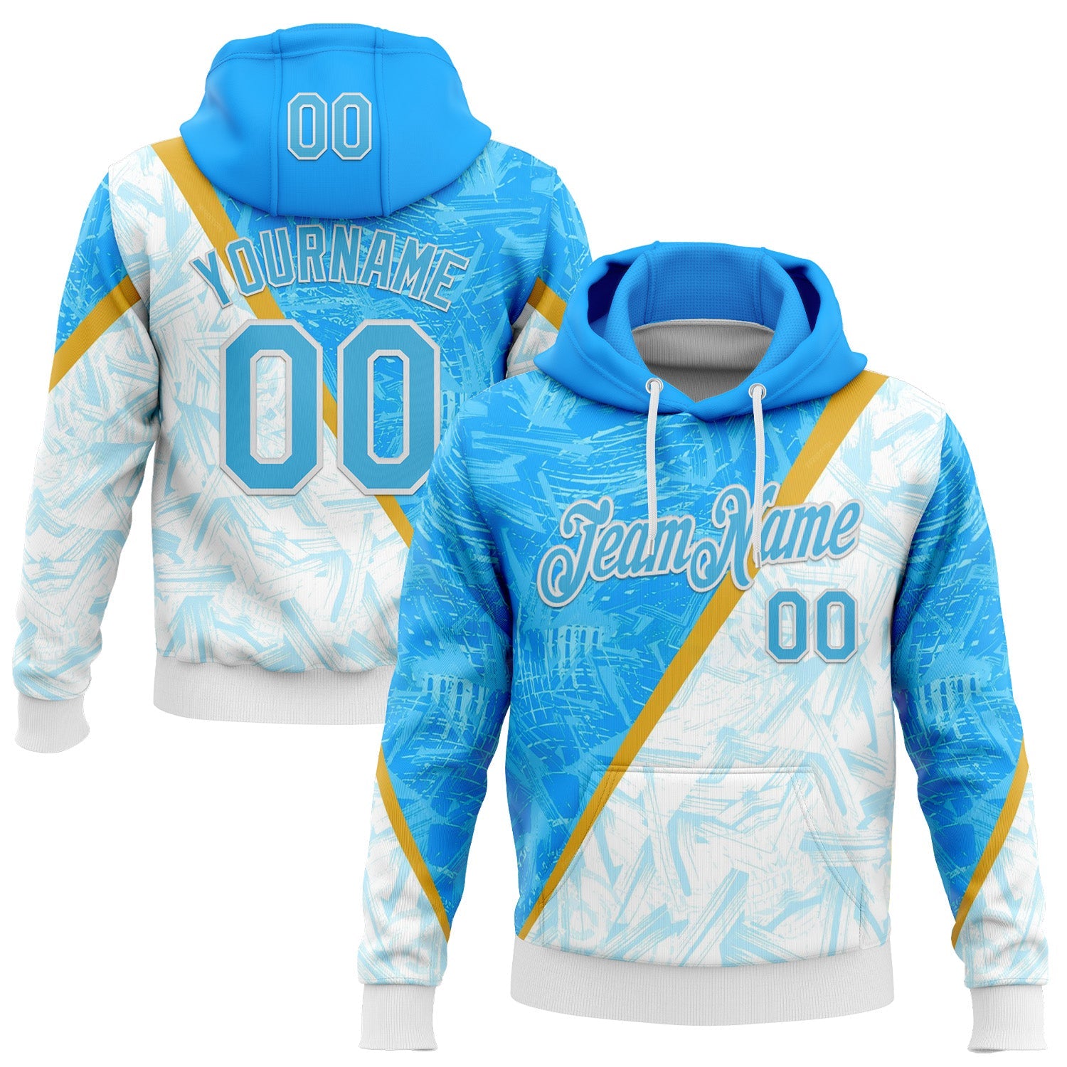 Custom Stitched Blue Sky Blue-White 3D Pattern Design Argentine Inspired Graffiti Sportswear Pullover Sweatshirt Hoodie