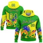 Custom Stitched Green Neon Green Yellow-Royal 3D Pattern Design Brazil Inspired Tropical Plants Sportswear Pullover Sweatshirt Hoodie