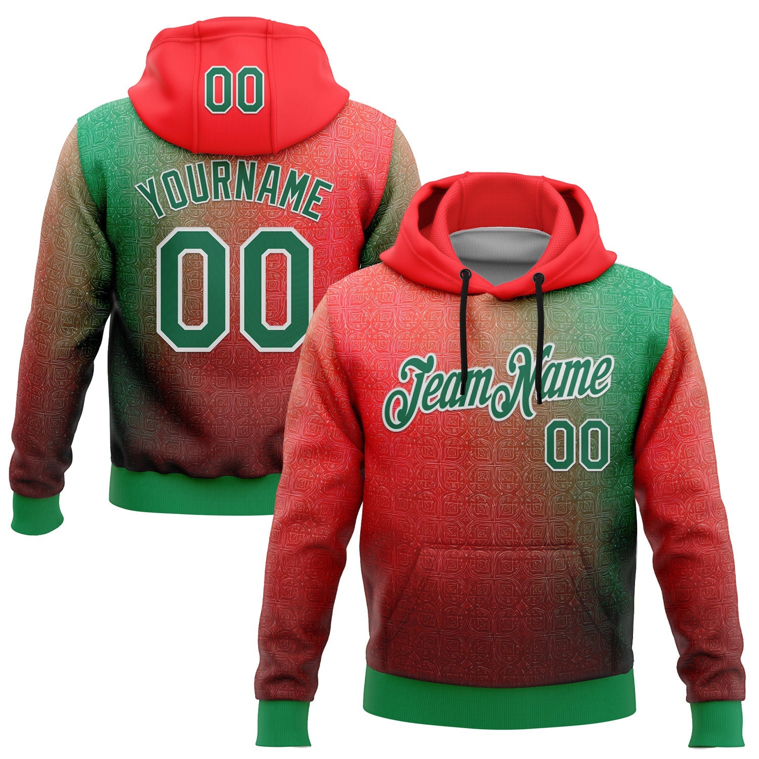 Custom Stitched Red Kelly Green-White 3D Pattern Design Mexico Subtle Sportswear Pullover Sweatshirt Hoodie