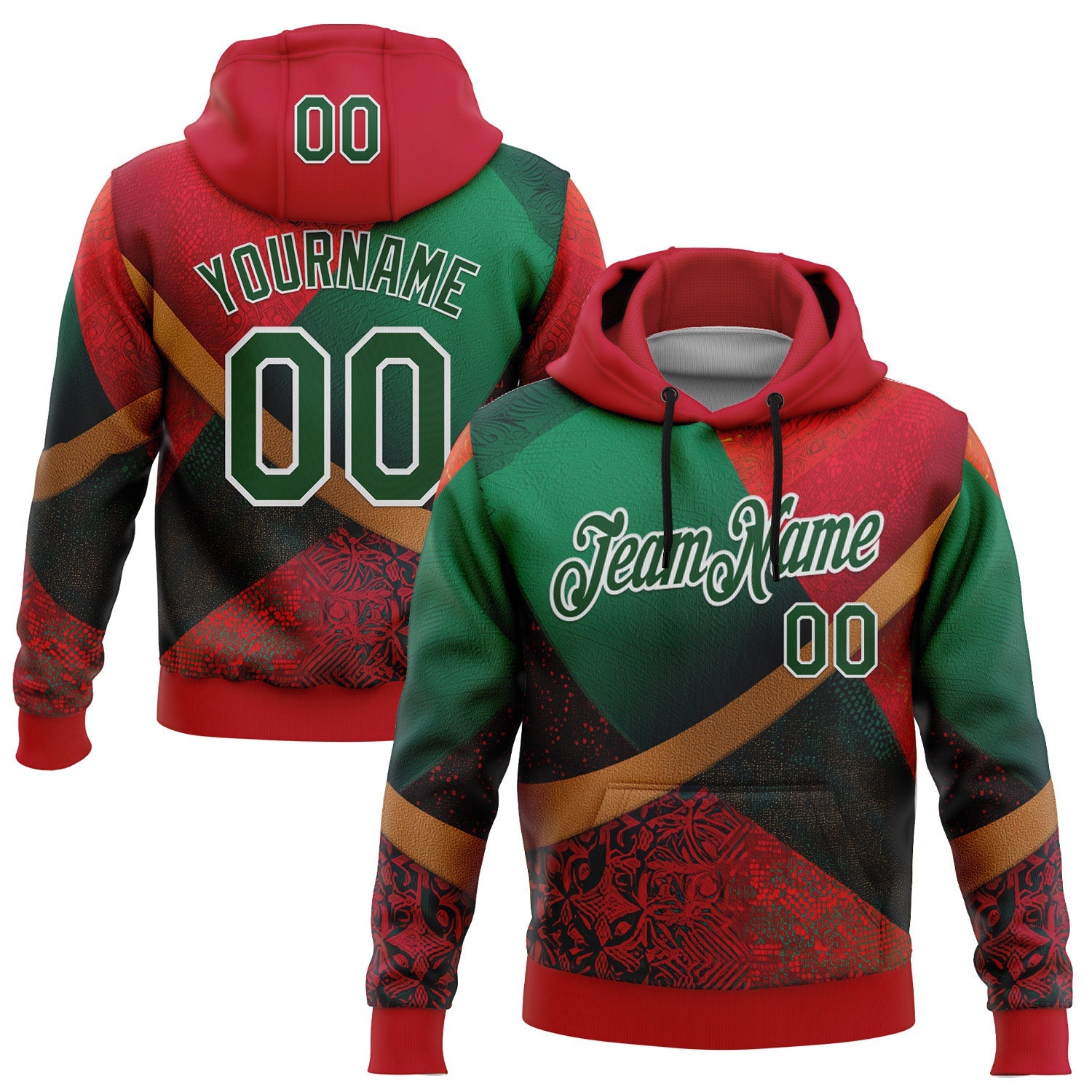 Custom Stitched Red Green-White 3D Pattern Design Mexico Geometric Tribal Sportswear Pullover Sweatshirt Hoodie