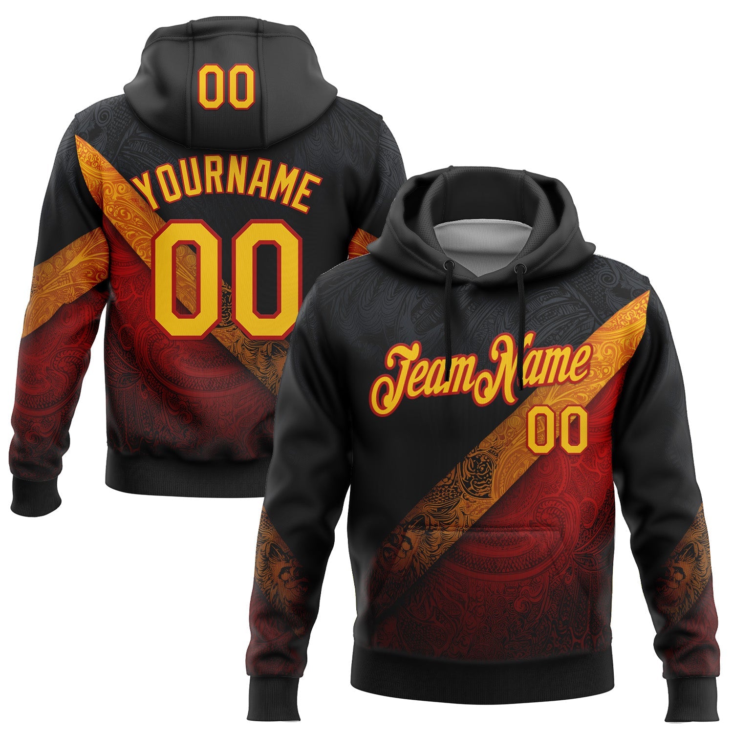 Custom Stitched Black Yellow-Red 3D Pattern Design Germany Inspired Tribal Sportswear Pullover Sweatshirt Hoodie