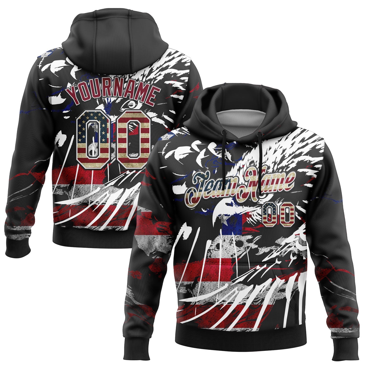 Custom Stitched Black Vintage USA Flag Crimson-White 3D American Flag Retro Distressed Eagle Grunge Sports Pullover Sweatshirt Hoodie