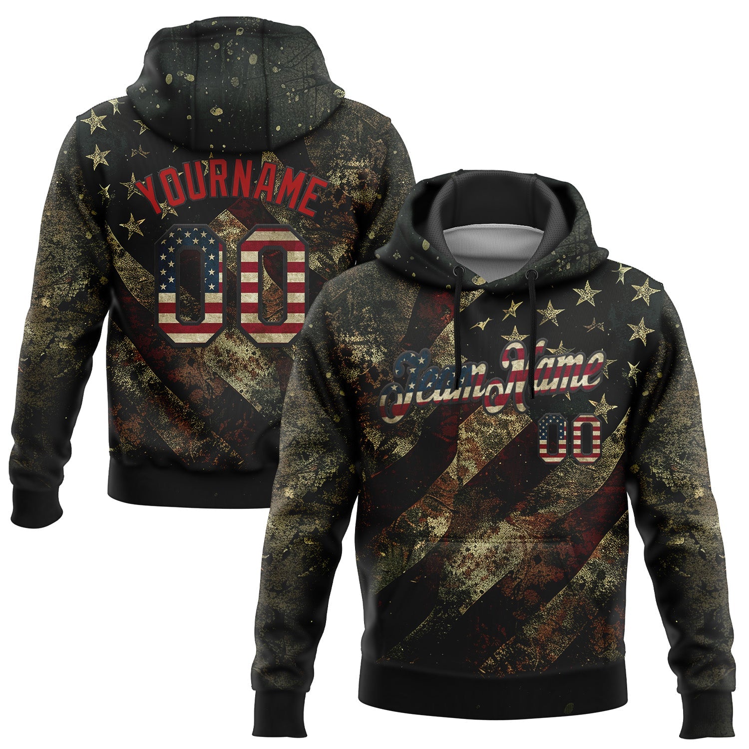 Custom Stitched Black Vintage USA Flag-Red 3D American Flag Retro Distressed Grunge Sports Pullover Sweatshirt Hoodie
