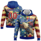 Custom Stitched Royal Red-White 3D American Flag Retro Distressed Eagle Grunge Sports Pullover Sweatshirt Hoodie