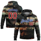 Custom Stitched Black Red Royal-White 3D American Flag Retro Distressed Grunge Sports Pullover Sweatshirt Hoodie