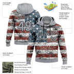 Custom Stitched Gray Red Blue-Black 3D American Flag Retro Distressed Grunge Sports Pullover Sweatshirt Hoodie