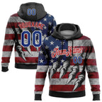 Custom Stitched Black Royal Red-White 3D American Flag Retro Distressed Grunge Sports Pullover Sweatshirt Hoodie