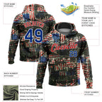 Custom Stitched Black Royal Red-White 3D American Flag Retro Distressed Grunge Sports Pullover Sweatshirt Hoodie