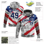 Custom Stitched Gray Navy Red-Silver 3D American Flag Retro Distressed Grunge Sports Pullover Sweatshirt Hoodie