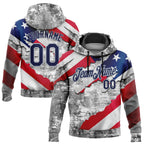 Custom Stitched Gray Navy Red-Silver 3D American Flag Retro Distressed Grunge Sports Pullover Sweatshirt Hoodie