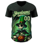 Custom Black City Cream-Grass Green 3D Halloween Spooky Pumpkin Authentic Baseball Jersey