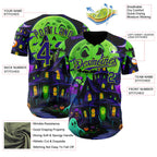 Custom Black Dark Purple-Neon Green 3D Halloween Spooky Pumpkin Bat Authentic Baseball Jersey