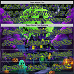 Custom Black Dark Purple-Neon Green 3D Halloween Spooky Pumpkin Bat Authentic Baseball Jersey