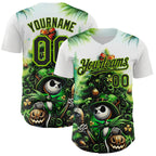 Custom White Black-Neon Green 3D Halloween Spooky Pumpkin Authentic Baseball Jersey