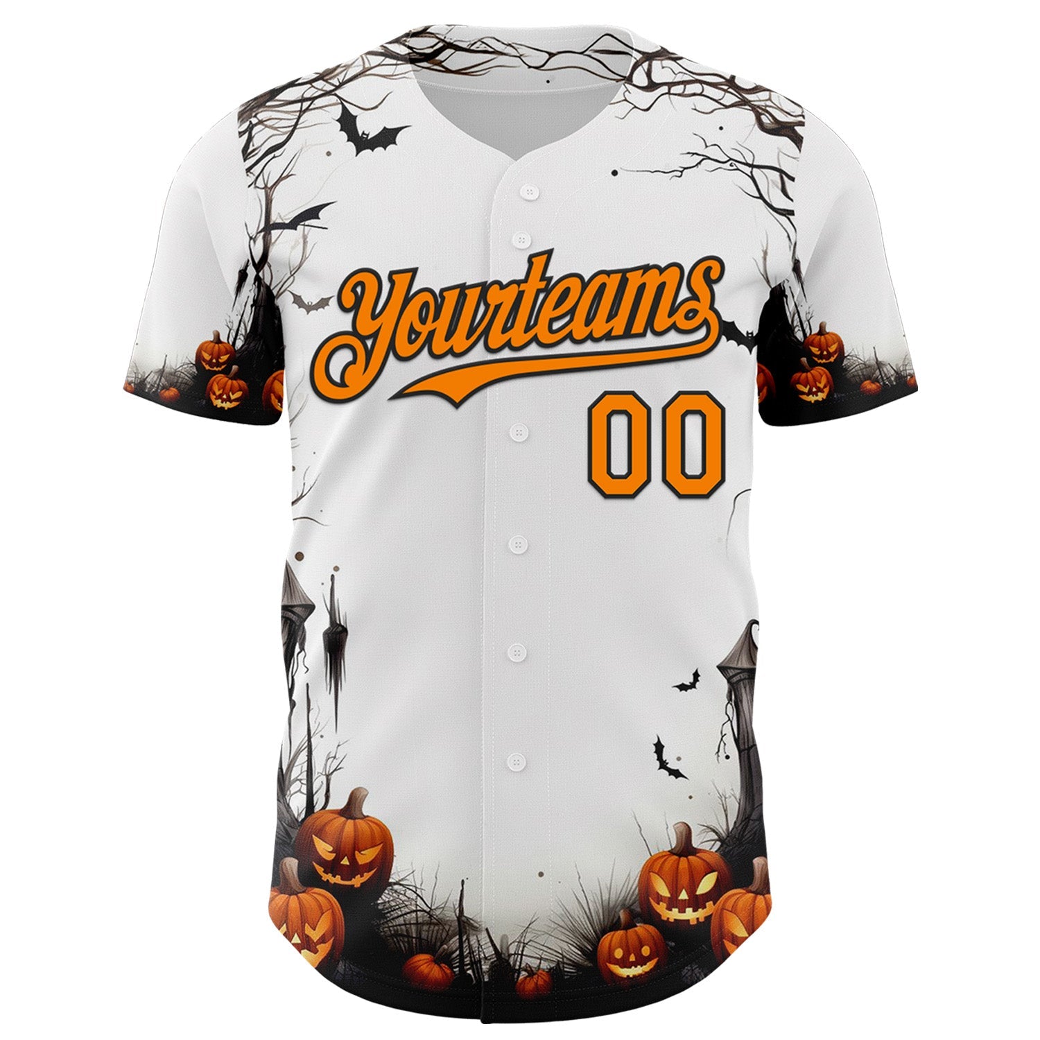 Custom White Bay Orange-Black 3D Halloween Spooky Pumpkin Authentic Baseball Jersey