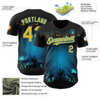 Custom Black Gold-Sky Blue 3D Halloween Spooky Pumpkin Zombies Authentic Baseball Jersey