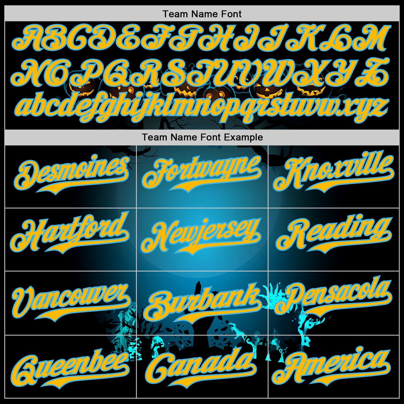 Custom Black Gold-Sky Blue 3D Halloween Spooky Pumpkin Zombies Authentic Baseball Jersey