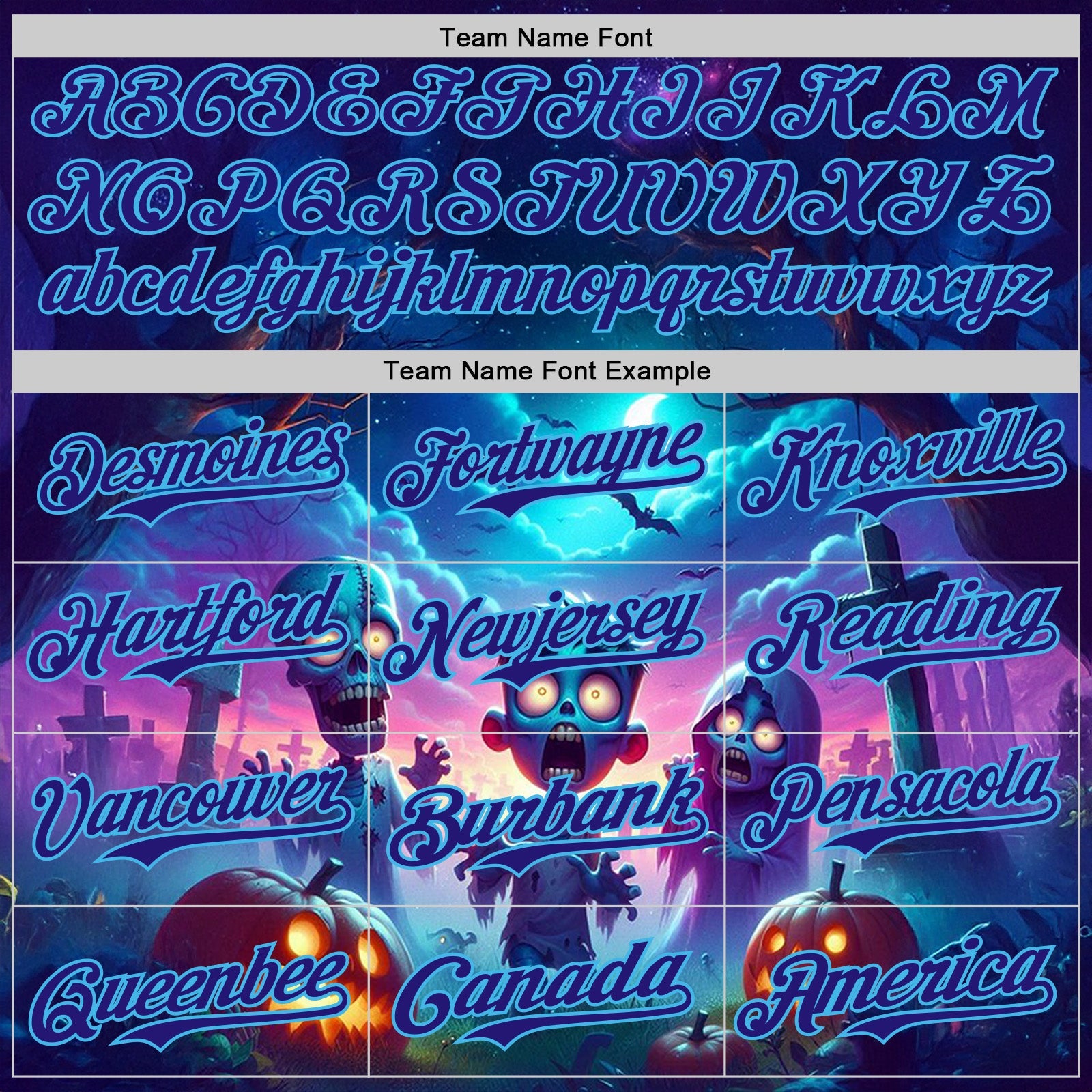 Custom Blue Dark Purple Black-Sky Blue 3D Halloween Spooky Pumpkin Zombies Authentic Baseball Jersey