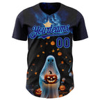 Custom Black Dark Purple-Sky Blue 3D Halloween Spooky Pumpkin Authentic Baseball Jersey