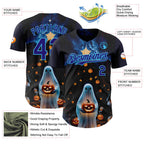 Custom Black Dark Purple-Sky Blue 3D Halloween Spooky Pumpkin Authentic Baseball Jersey