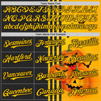 Custom Yellow Black 3D Halloween Spooky Pumpkin Stripe Authentic Baseball Jersey
