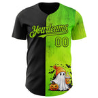 Custom Black Neon Green 3D Halloween Spooky Pumpkin Authentic Baseball Jersey