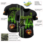 Custom Black Neon Green 3D Halloween Spooky Pumpkin Scratch Authentic Baseball Jersey