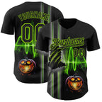 Custom Black Neon Green 3D Halloween Spooky Pumpkin Scratch Authentic Baseball Jersey
