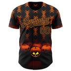 Custom Black Bay Orange 3D Halloween Spooky Pumpkin Stripe Authentic Baseball Jersey