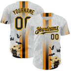 Custom White Black-Gold 3D Halloween Spooky Bat Stripe Authentic Baseball Jersey