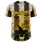 Custom Black Yellow-White 3D Halloween Spooky Pumpkin Stripe Authentic Baseball Jersey