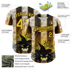 Custom Black Yellow-White 3D Halloween Spooky Pumpkin Stripe Authentic Baseball Jersey