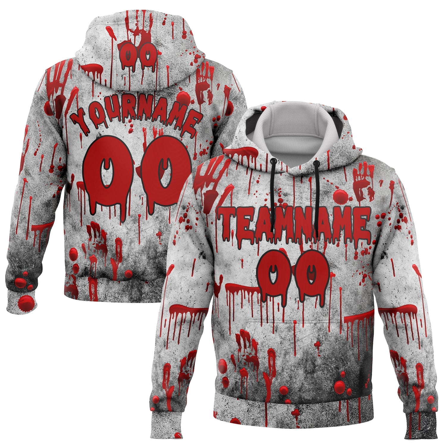 Custom Gray Red-Black 3D Halloween Creepy Blood Horror Sports Pullover Sweatshirt Hoodie